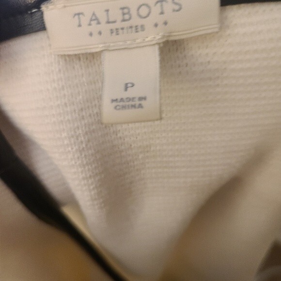 Talbots petite ivory cardigan with black faux leather trim - Picture 8 of 9